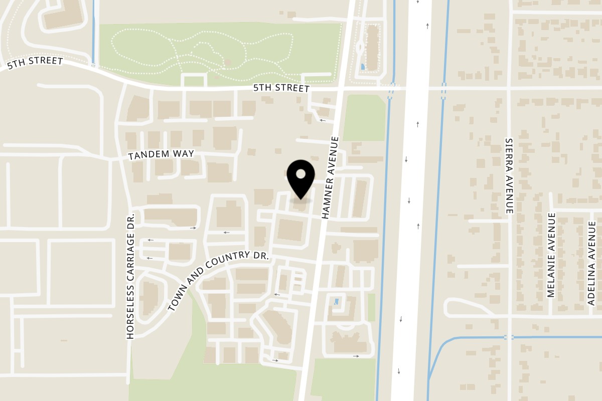Map showing the location of Crave Coffee & Tea Norco on 3250 Hamner Ave Unit 201 in Norco